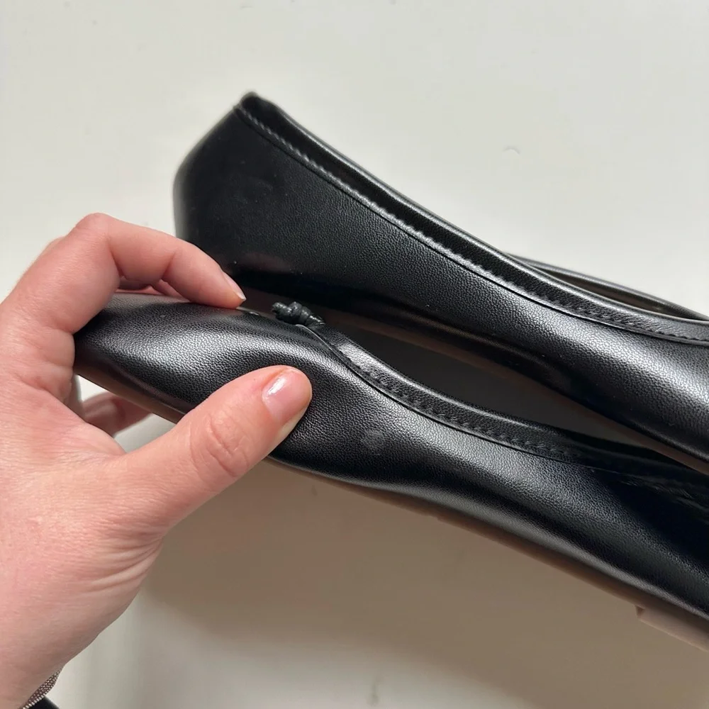 Black Tabi Split Toe Vegan Leather Black EU 39 8-8.5 Ballet Flats Avant Garde - Picture 4 of 7